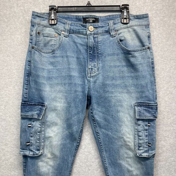 Serenede Men's 36 Cyber Cloud Cargo Jeans Bungee Cords Pockets Skinny Streetwear - Picture 10 of 14